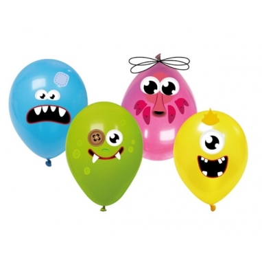Balony lateksowe kolorowe Monster 6 sztuk + naklejki